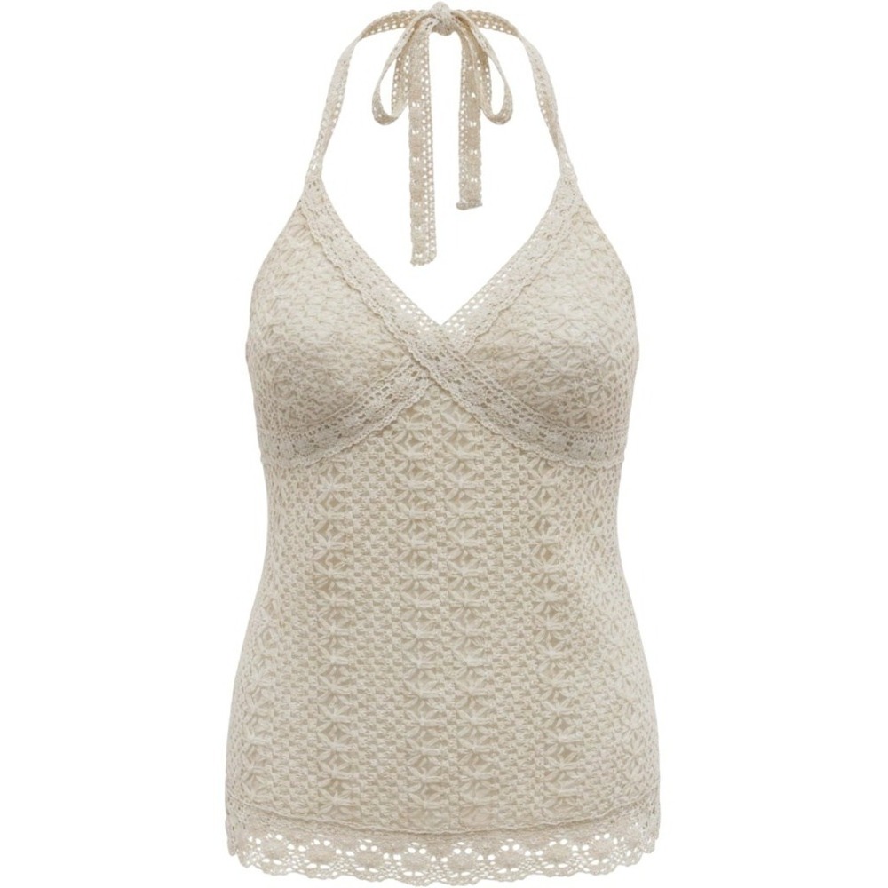 Vanity Crochet Halter Top Womens Small Cream Y2K Boho Festival Lace Trim